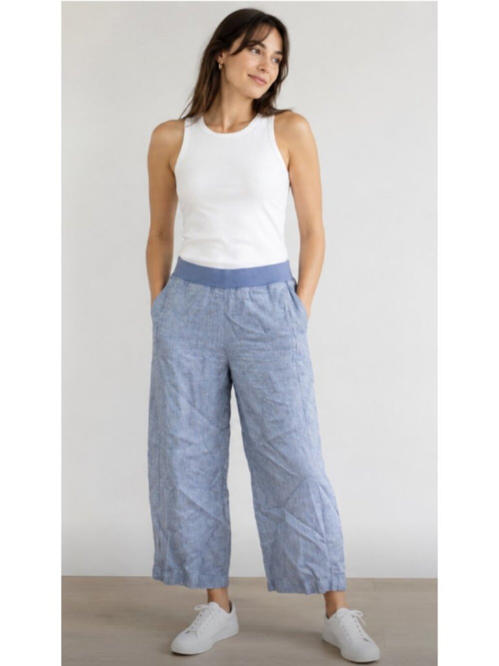 J. JILL Love Linen Pull On Micro Stripe Pants XS Petite Lagenlook Coastal Summer